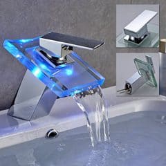Auralum® LED RGB Einhebelmischer Wasserfall Wasserhahn Waschtischarmatur Waschbecken Bad Armaturen Typ A