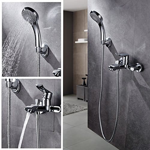 Auralum® Chrom Badewanne Wasserhahn Armatur Mischbatterie Wasserfall Wandhalterung mit Handbrause(2 Wassertyp) für Badezimmer